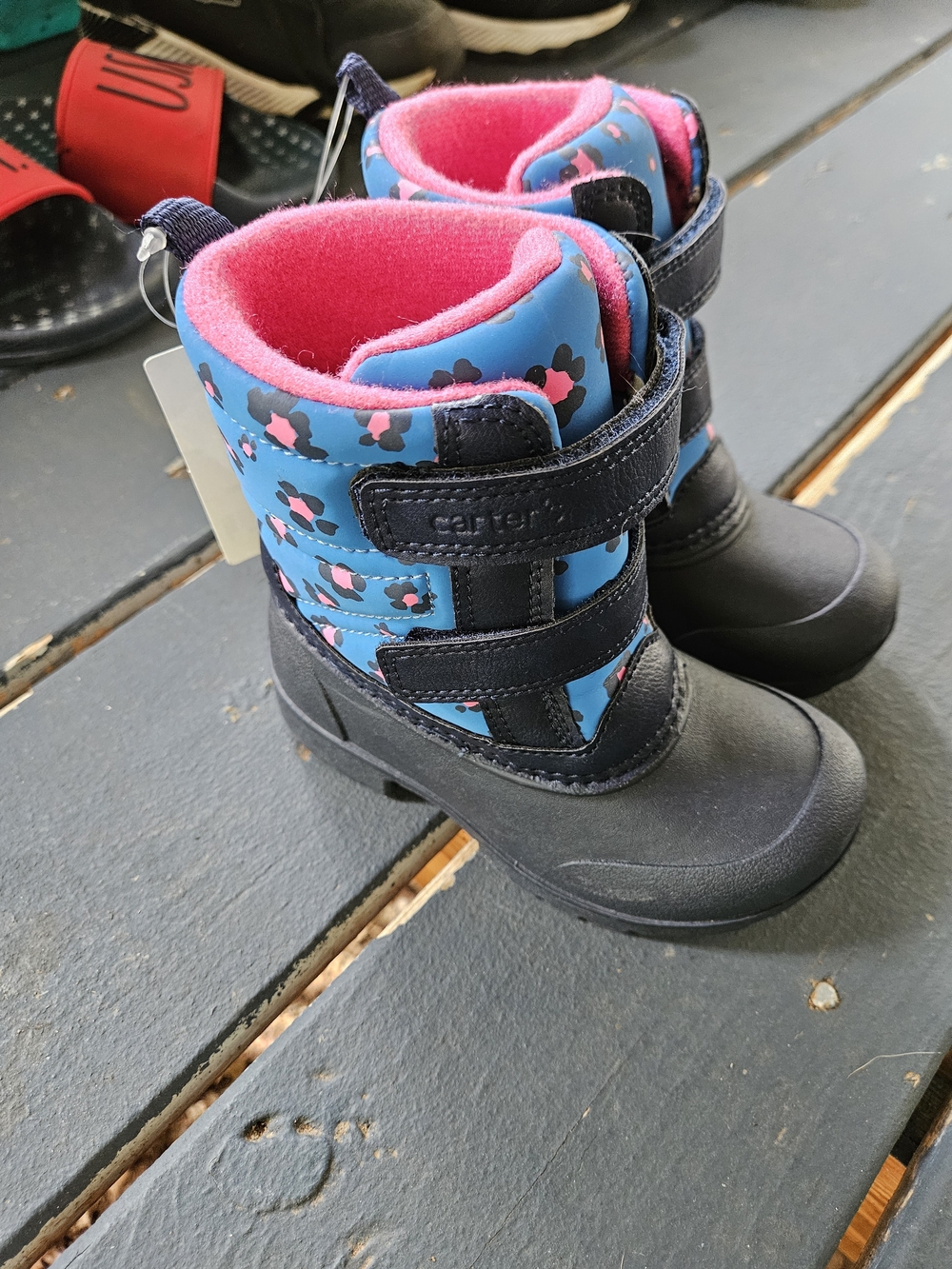 Carter's Navy Blue Floral Kids Boots with Pink Lining